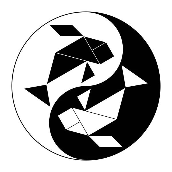 ТАНГРАМ формі риби в концепції чорно-білих Інь Ян — стоковий вектор