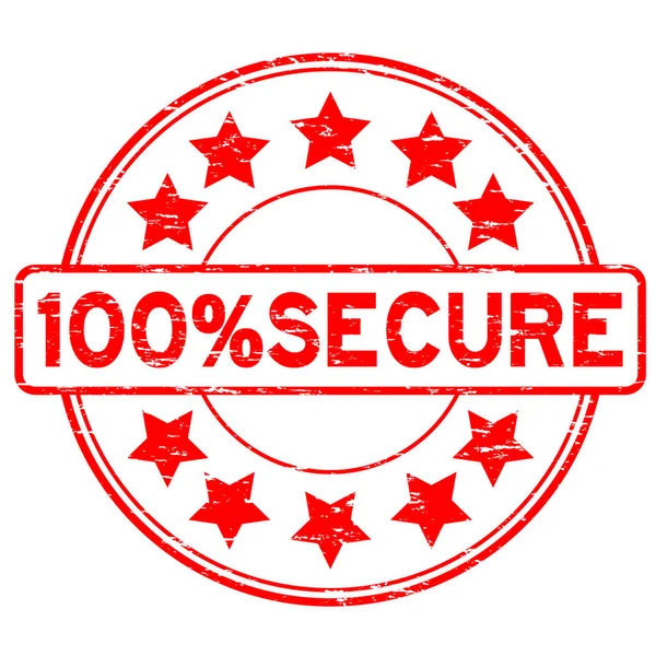 Grunge červený 100 procent bezpečné s ikonu hvězdičky kulaté razítko — Stockový vektor