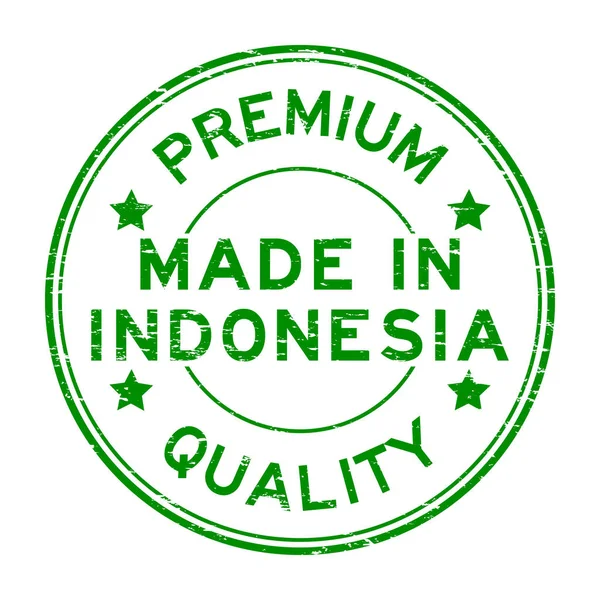 Grunge zöld prémium minőségű Indonéziában kerek gumi stam — Stock Vector