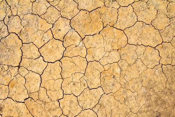 Pęknięty suchej gleby brązowe tło, globalne ocieplenie, efekt — Zdjęcie stockowe