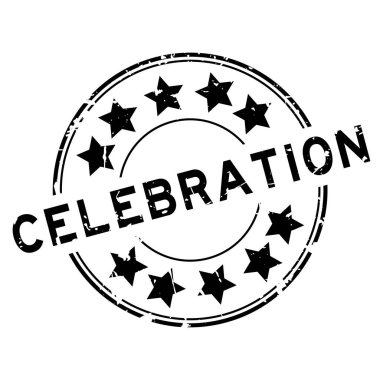 Lastik mühür damgası beyaz arka plan üzerinde yuvarlak yıldız simgesi ile Grunge siyah kutlama