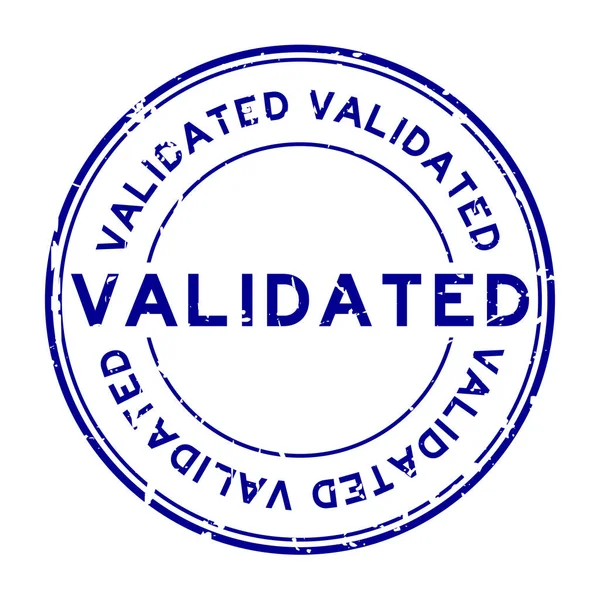 Grunge azul validar sello de goma redonda sobre fondo blanco — Archivo Imágenes Vectoriales