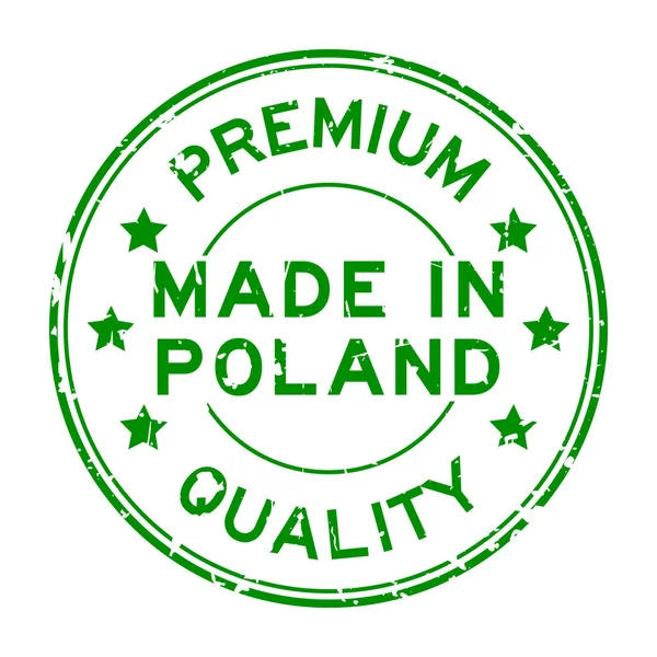 Grunge zelené špičkové kvality vyrobené v Polsku kulaté razítko pečeť na bílém pozadí — Stockový vektor