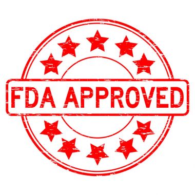Grunge kırmızı lastik mühür damgası beyaz arka plan üzerinde yuvarlak yıldız simgesi ile Fda onaylı