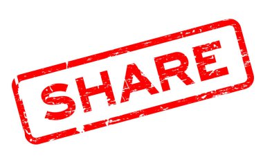 Grunge kırmızı paylaşım kare lastik mühür damgası beyaz arka plan üzerinde