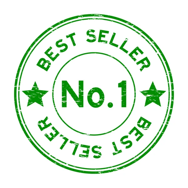 Grunge yeşil No 1 en çok satan yuvarlak lastik damgası beyaz arka plan üzerinde — Stok Vektör