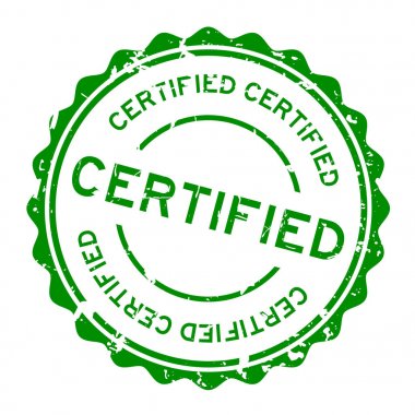 Grunge yeşil yuvarlak lastik mühür damgası beyaz arka plan üzerinde sertifikalı