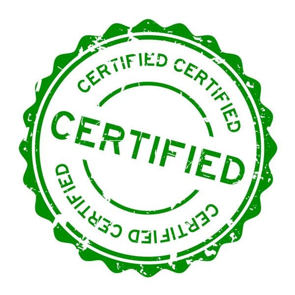 Grunge yeşil yuvarlak lastik mühür damgası beyaz arka plan üzerinde sertifikalı