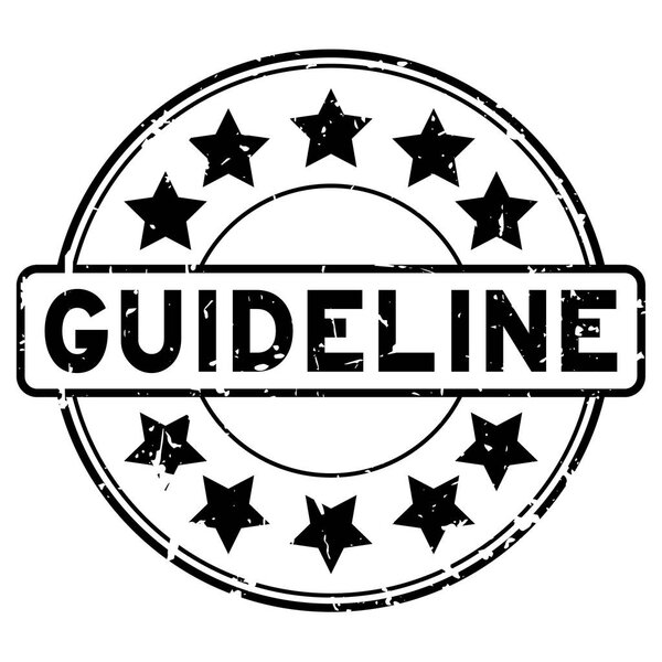 Grunge black guideline with star icon round rubber seal stamp on whtie background
