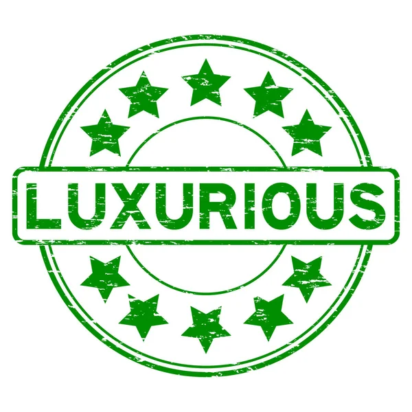 Grunge vert luxueux avec icône étoile rond tampon joint en caoutchouc — Image vectorielle
