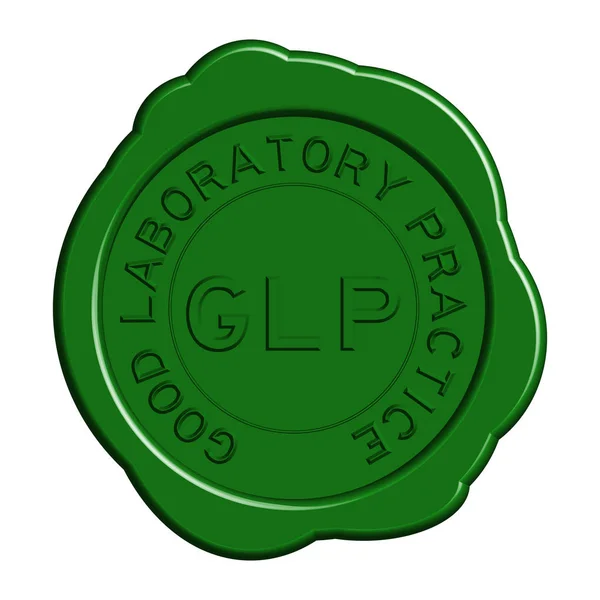 Green GLP (Good Laboratory Practice) wax seal on white background — Stock Vector