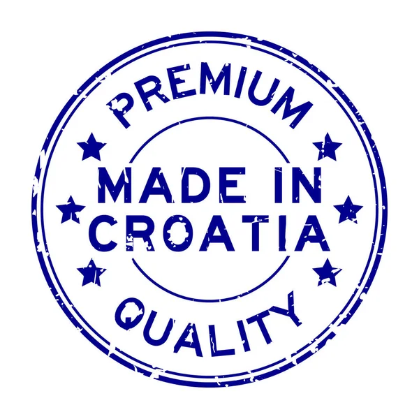 Grunge modrá premium kvalita vyrobená v Chorvatsku kruhovým gumové těsnění — Stockový vektor