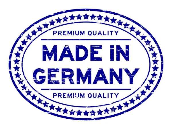 Grunge blauwe Premiumkwaliteit made in Germany ovale rubber zegel stempel — Stockvector