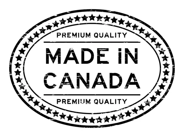 Grunge qualidade premium preto feito no Canadá selo de borracha oval selo no fundo branco — Vetor de Stock