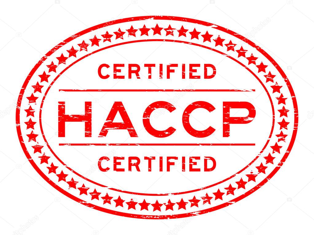 Grunge red HACCP (Hazard analysis and critical control points) oval rubber seal stamp