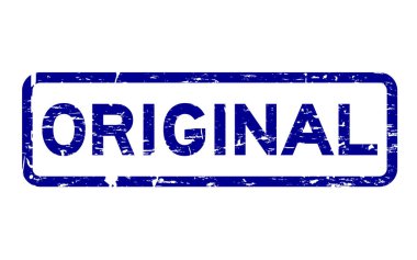 Grunge mavi orijinal kare lastik mühür damgası beyaz arka plan üzerinde