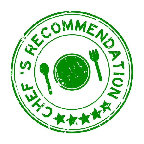 Grunge Green Chef 's Empfehlung runde Gummidichtung Stempel auf weißem Hintergrund — Stockvektor