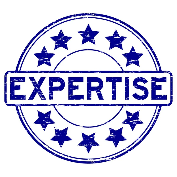 Expertise Grunge bleu avec icône étoile rond tampon caoutchouc sur fond blanc — Image vectorielle