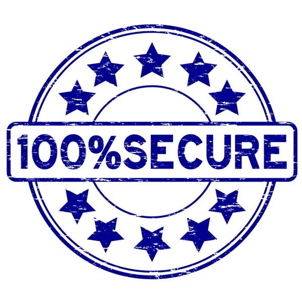 Grunge modrá 100 % bezpečné s ikonu hvězdičky kulaté razítko — Stockový vektor