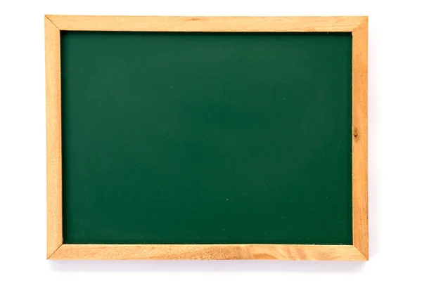 Placa verde com moldura de madeira no fundo branco — Fotografia de Stock