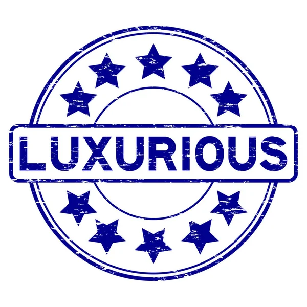 Grunge bleu luxueux avec icône étoile rond tampon joint en caoutchouc — Image vectorielle