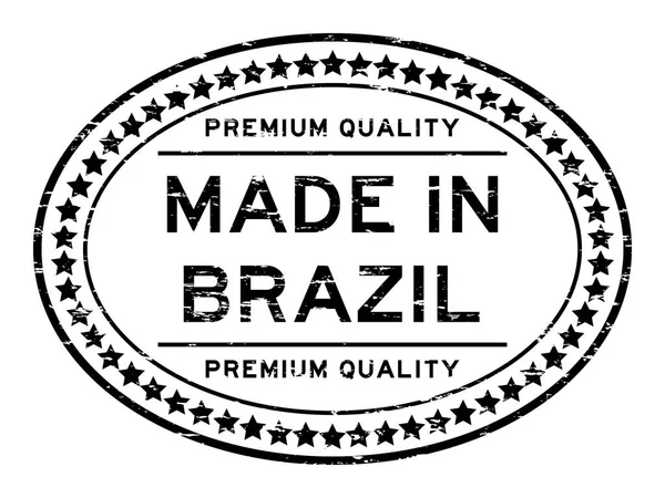 Grunge qualità premium nero fatto in Brasile sigillo di gomma ovale timbro su sfondo bianco — Vettoriale Stock