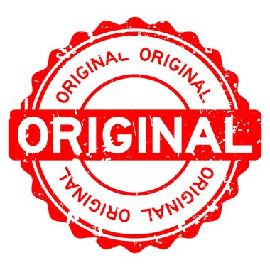 Grunge kırmızı orijinal yuvarlak lastik mühür damgası beyaz arka plan üzerinde