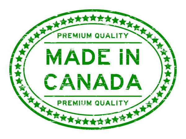 Grunge qualidade premium verde feita no Canadá selo de borracha oval no fundo branco — Vetor de Stock
