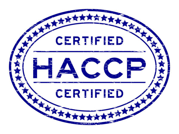 Grunge blue HACCP (Hazard analysis and critical control points) oval rubber seal stamp