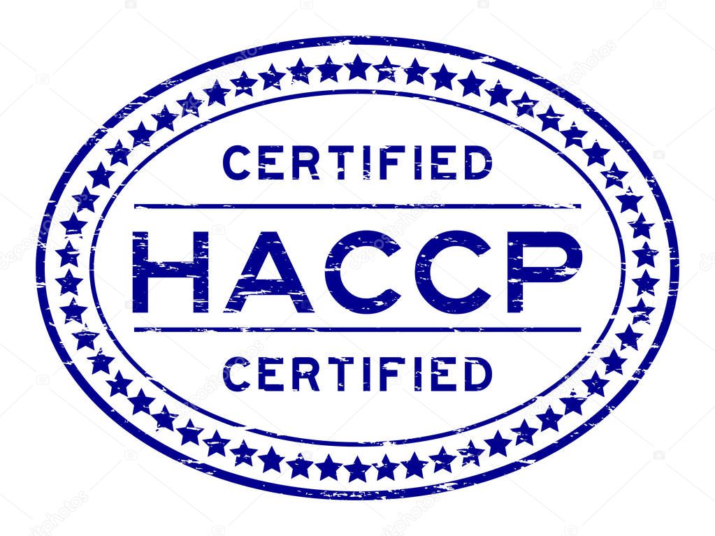 Grunge blue HACCP (Hazard analysis and critical control points) oval rubber seal stamp