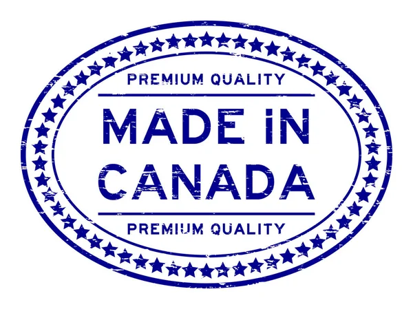 Grunge qualidade premium azul feita no Canadá selo de borracha oval no fundo branco — Vetor de Stock