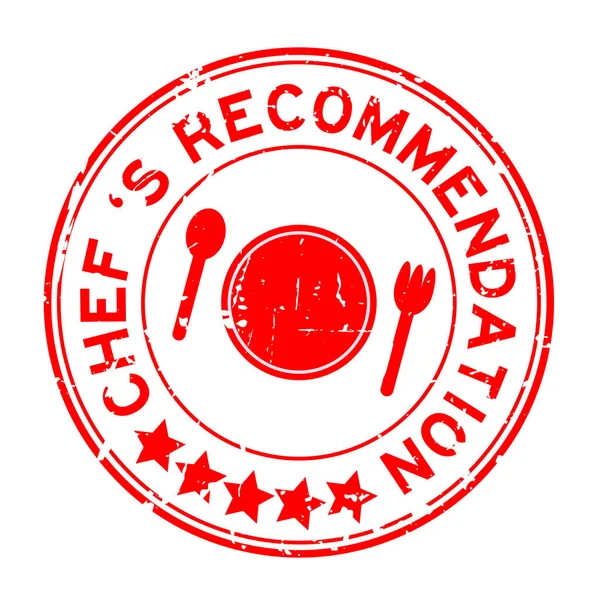 Grunge Red Chef 's Empfehlung runde Gummidichtung Stempel auf weißem Hintergrund — Stockvektor