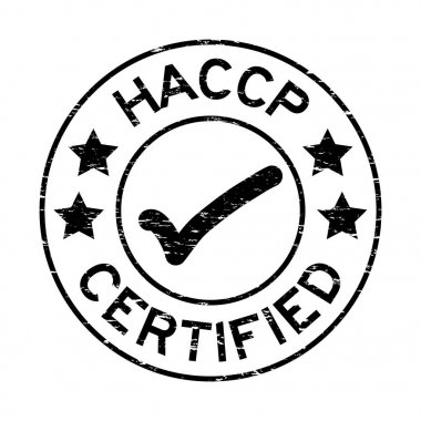 Yuvarlak lastik damgası beyaz arka planda siyah Grunge Haccp (tehlike analizi kritik kontrol noktası) sertifikalı