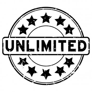 Grunge siyah yıldız simgesi ile sınırsız yuvarlak lastik mühür damgası