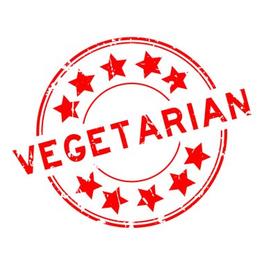 Grunge kırmızı vejetaryen lastik mühür damgası beyaz arka plan üzerinde yuvarlak yıldız simgesi ile