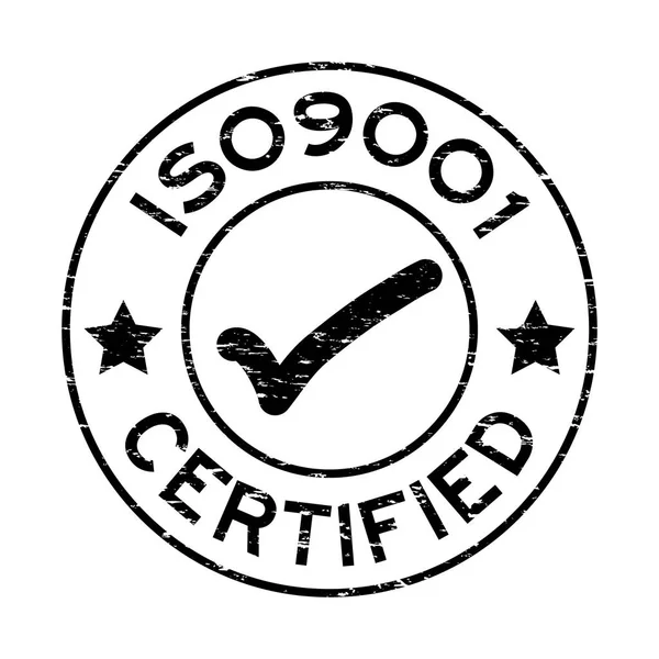 Grunge negro ISO9001 sello de goma redonda certificada en blanco — Archivo Imágenes Vectoriales