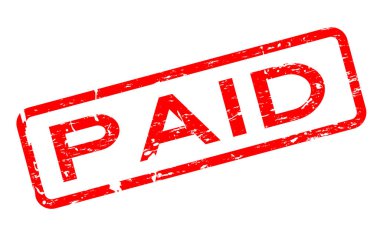 Ödenen grunge kırmızı kare lastik mühür damgası beyaz arka plan üzerinde