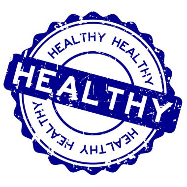 Grunge mavi sağlıklı yuvarlak lastik mühür damgası beyaz arka plan üzerinde