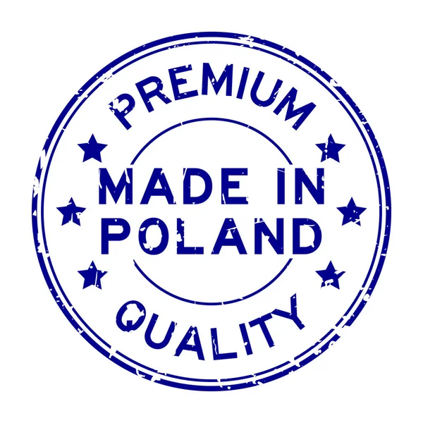 Grunge modré špičkové kvality vyrobené v Polsku kulaté razítko pečeť na bílém pozadí — Stockový vektor