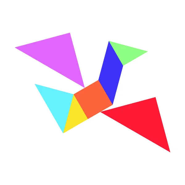 Barevné čínské tangram puzzle v létající pták tvar na bílém pozadí (vektor) — Stockový vektor