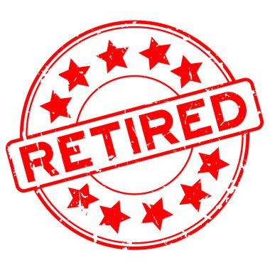 Grunge kırmızı beyaz arka plan üzerinde lastik mühür damgası yuvarlak yıldız simgesi ile emekli