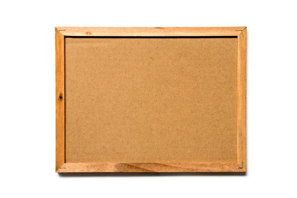 Papel kraft marrón con marco de madera sobre fondo blanco — Foto de Stock