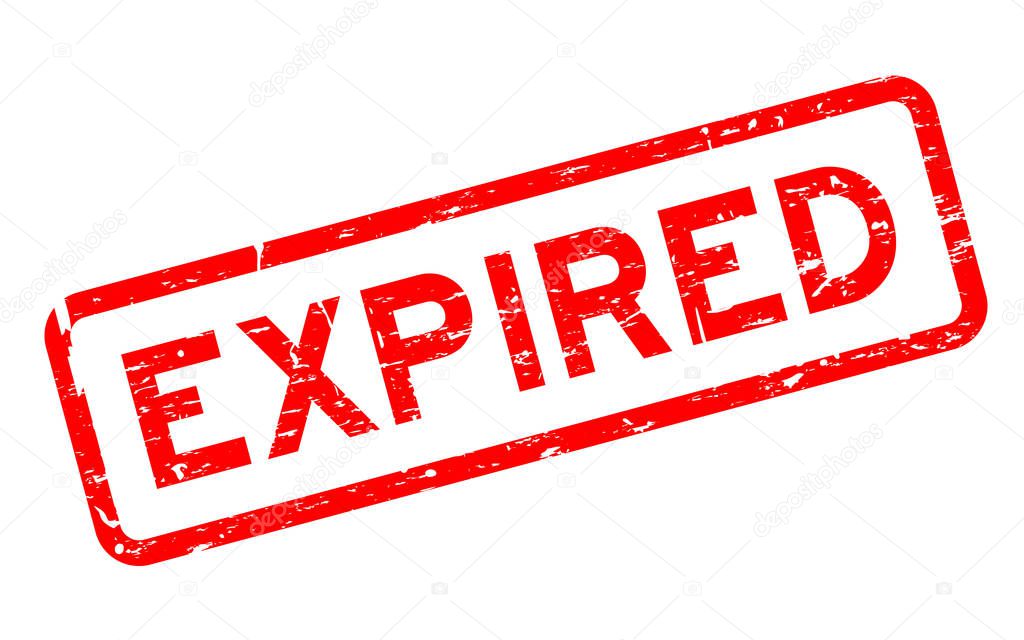 Grunge red expired square rubber seal stamp on white background