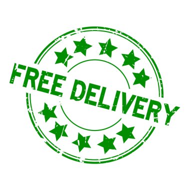 Lastik mühür damgası beyaz arka plan üzerinde yuvarlak yıldız simgesi ile yeşil Grunge ücretsiz teslimat