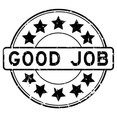 Yıldız simgesi ile iyi iş Grunge siyah yuvarlak lastik damgası beyaz arka plan üzerinde