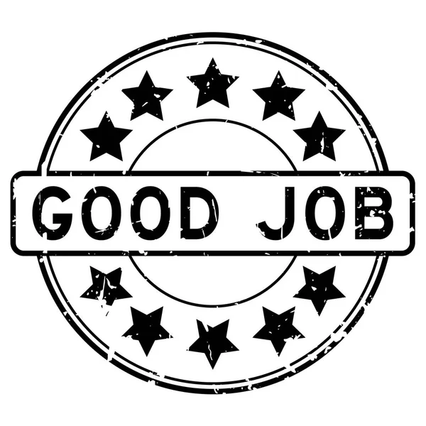 Yıldız simgesi ile iyi iş Grunge siyah yuvarlak lastik damgası beyaz arka plan üzerinde