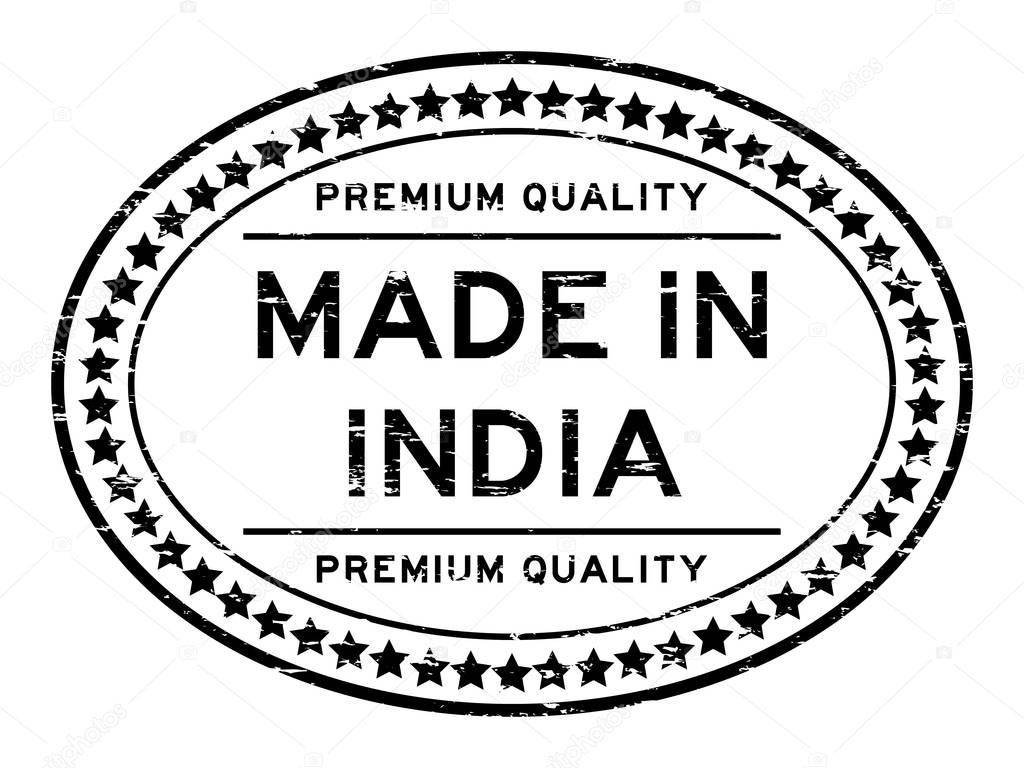 Grunge black premium quality made in India oval rubber seal stamp on white background