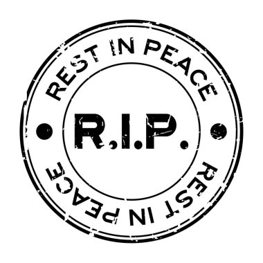 Grunge siyah R.I.P (huzur içinde yatsın) yuvarlak lastik mühür damgası beyaz arka plan üzerinde