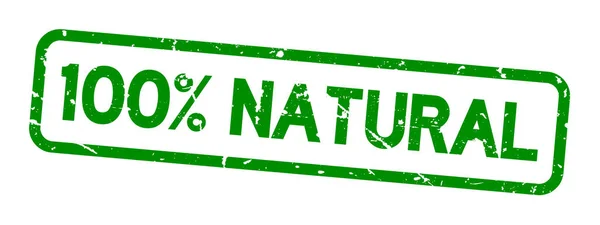 Grunge verde 100% naturale sigillo di gomma quadrata timbro su sfondo bianco — Vettoriale Stock
