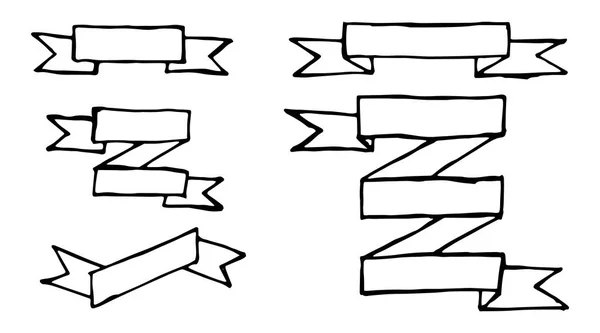 Conjunto de desenho mão preta em fita de premiação ou saudação em fundo branco (Vector ) — Vetor de Stock